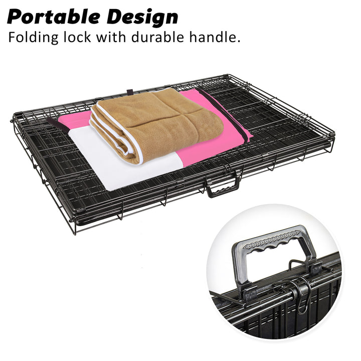 Wire Dog Cage Crate 42in with Tray + Cushion Mat + PINK Cover Combo