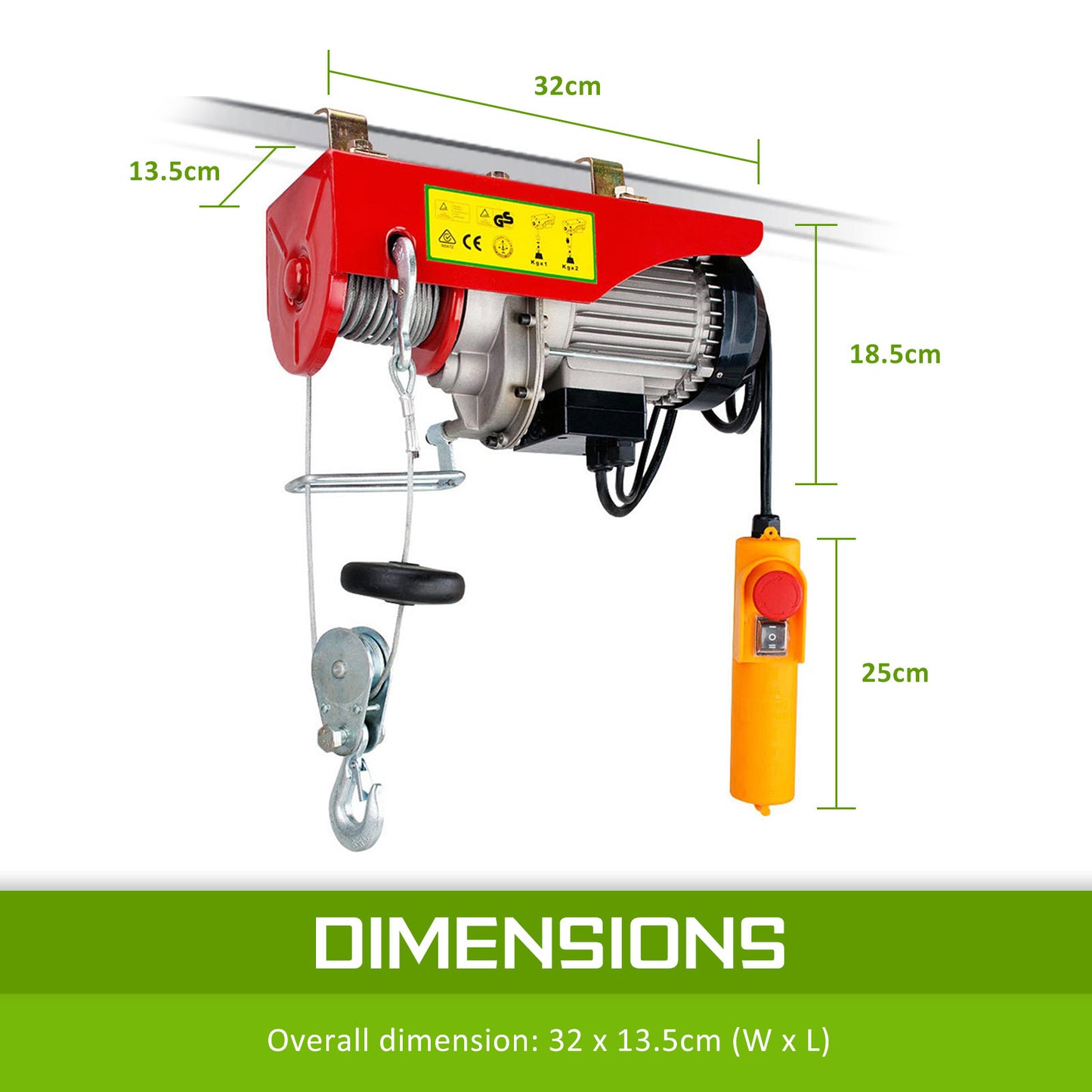 Electric Hoist Remote Chain Lift 240V 510w 125/250KG