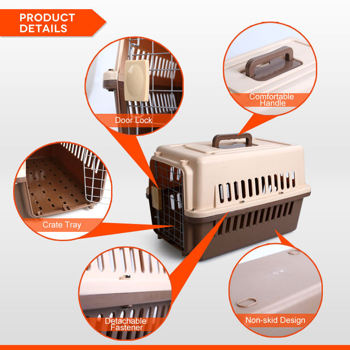 YES4PETS Small Dog Cat Rabbit Crate Pet Carrier Airline Cage With Bowl and Tray-Brown