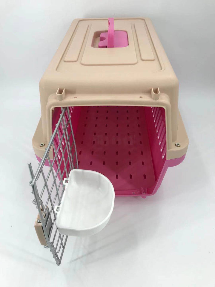 YES4PETS Medium Dog Cat Crate Pet Carrier Airline Cage With Bowl & Tray-Pink