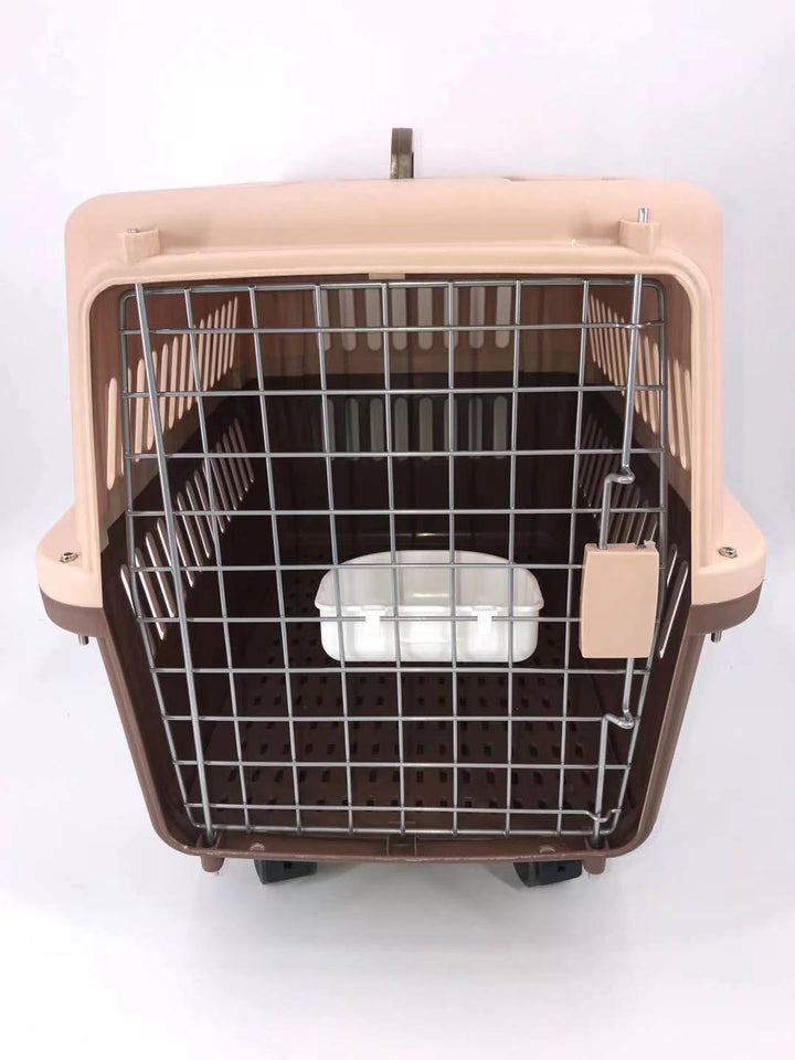 YES4PETS Large Airline Dog Cat Crate Pet Carrier Cage With Tray And Bowl Brown