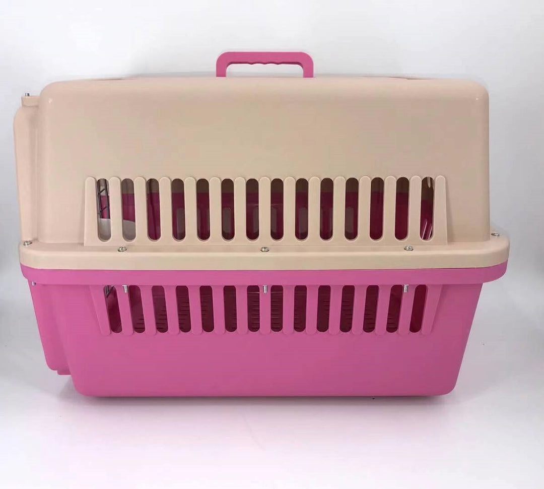 YES4PETS Large Dog Cat Crate Pet Carrier Airline Rabbit Cage With Tray And Bowl Pink