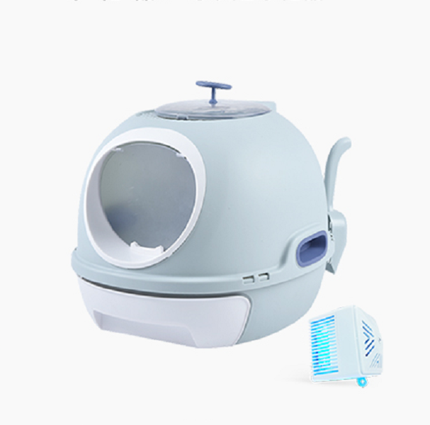 YES4PETS Cat Toilet Litter Box Tray House W Sky window Drawer Photocatalyst Purifier Blue