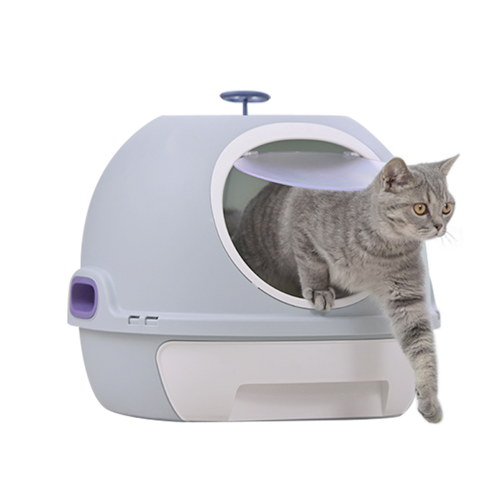 YES4PETS Cat Toilet Litter Box Tray House W Sky window Drawer Photocatalyst Purifier Blue