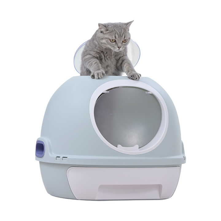 YES4PETS Cat Toilet Litter Box Tray House W Sky window Drawer Photocatalyst Purifier Blue