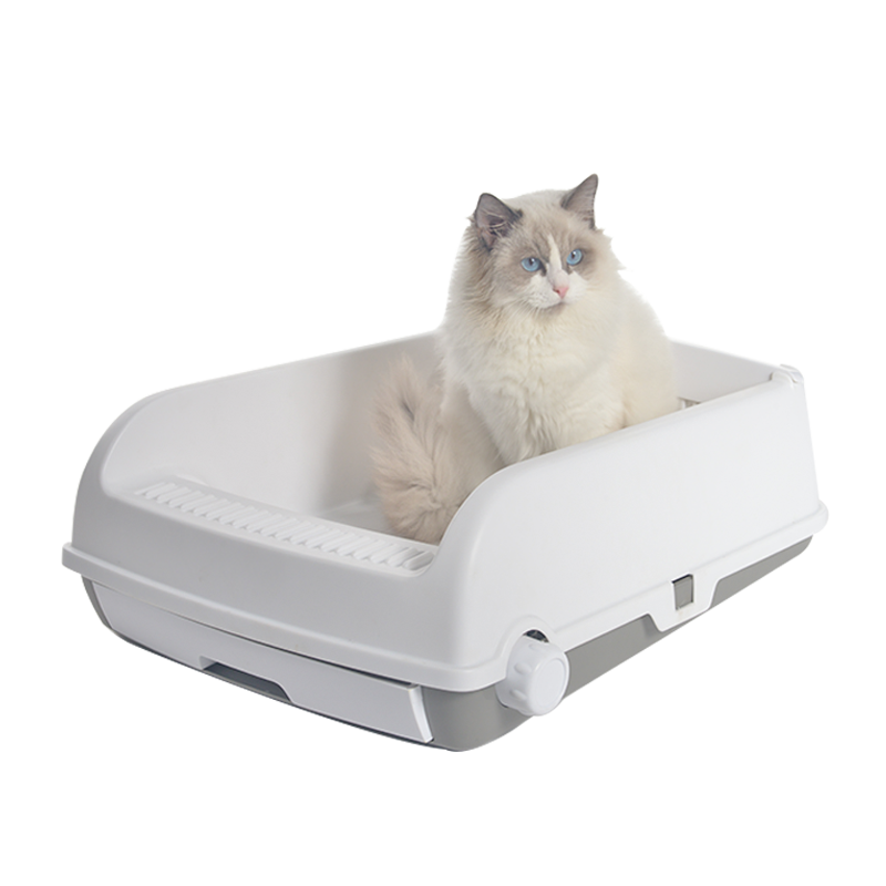 YES4PETS Large Cat Litter Tray Box Kitty Toilet with Rack Scoop Drawer-Style Cleaning Box White