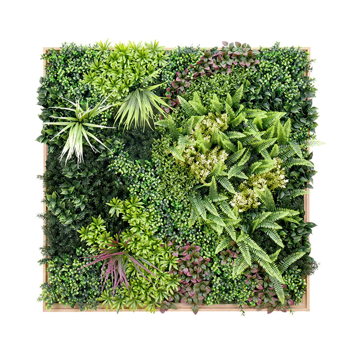 YES4HOMES 3D 1Mx1M Green Artificial Plants Wall Panel Flower Wall With Frame Vertical Garden UV Resistant Frame