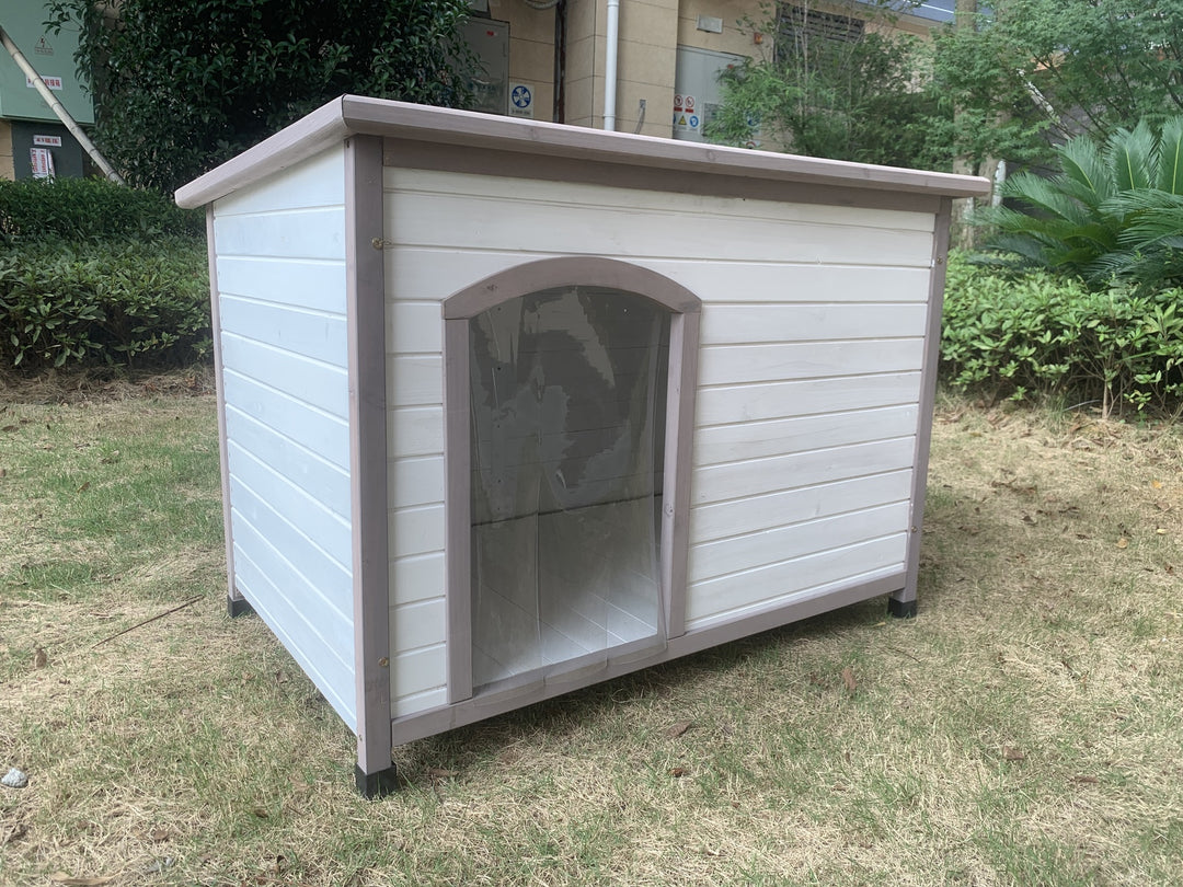 YES4PETS XL Timber Pet Dog Kennel House Puppy Wooden Timber Cabin With Stripe White