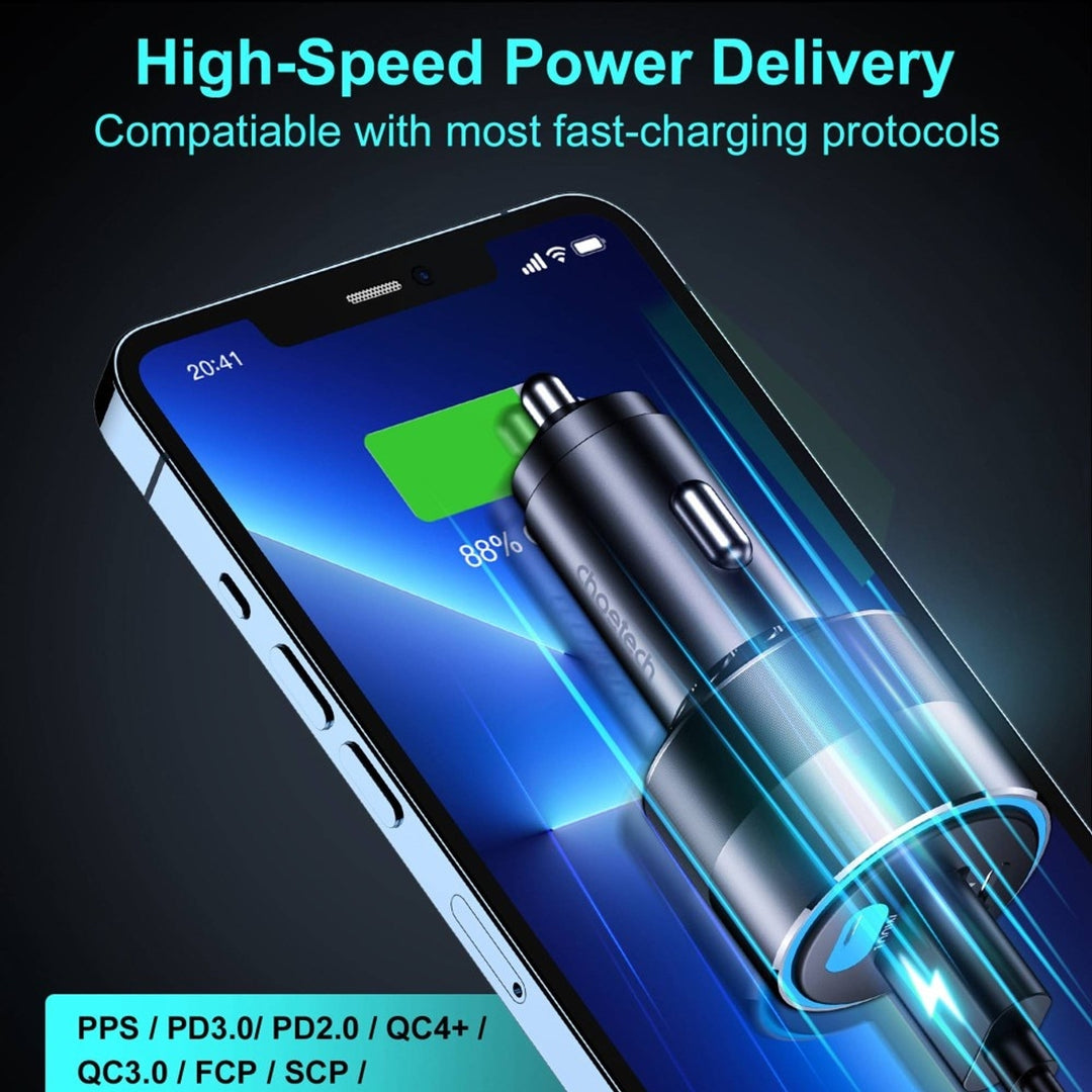 CHOETECH TC0011 130W 3 Ports (Dual USB-C Port PD3.0 + USB-A Port) Fast Car Charger