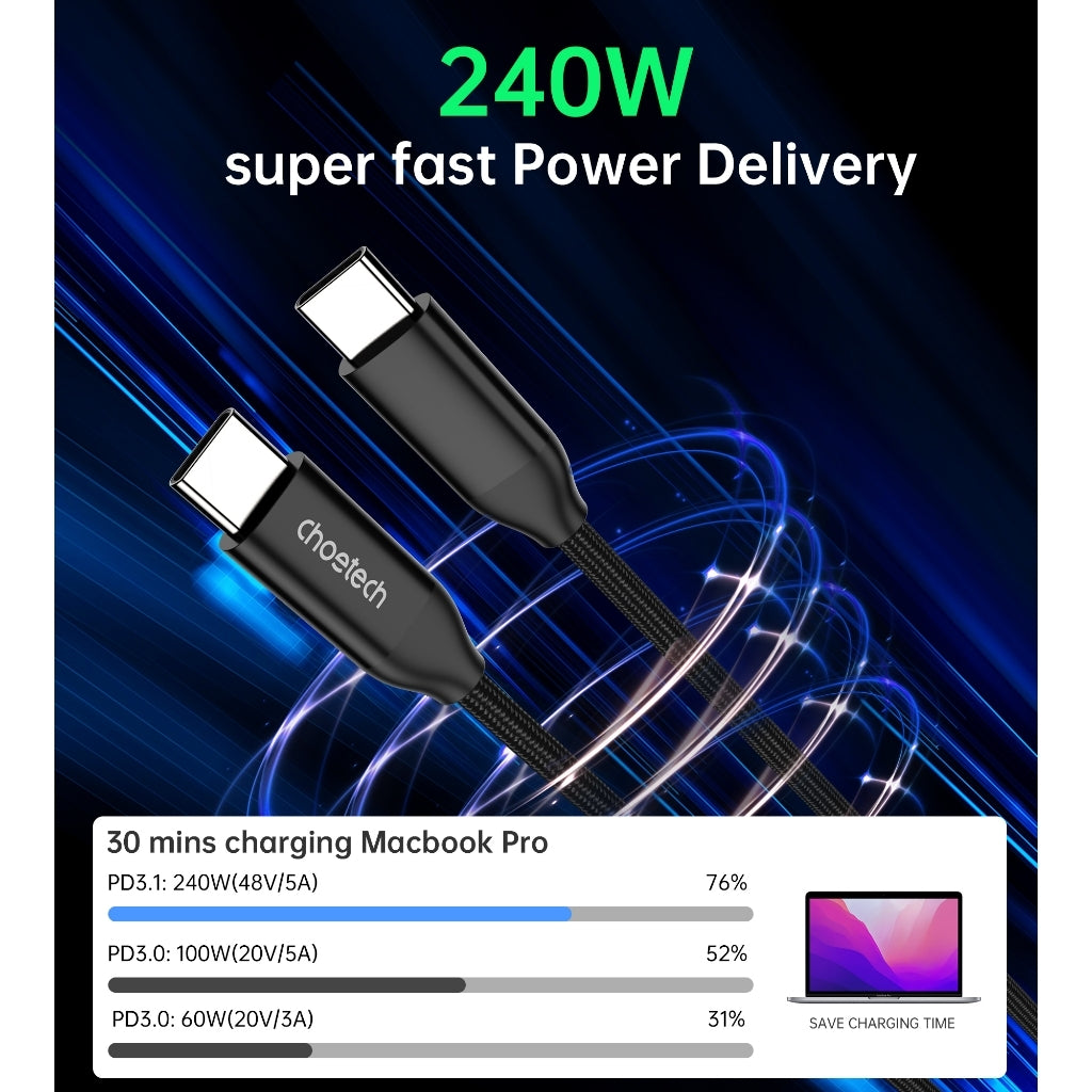 CHOETECH XCC-1036 USB-C M to M PD3.1 240W Super Fast Charging Cable 2M