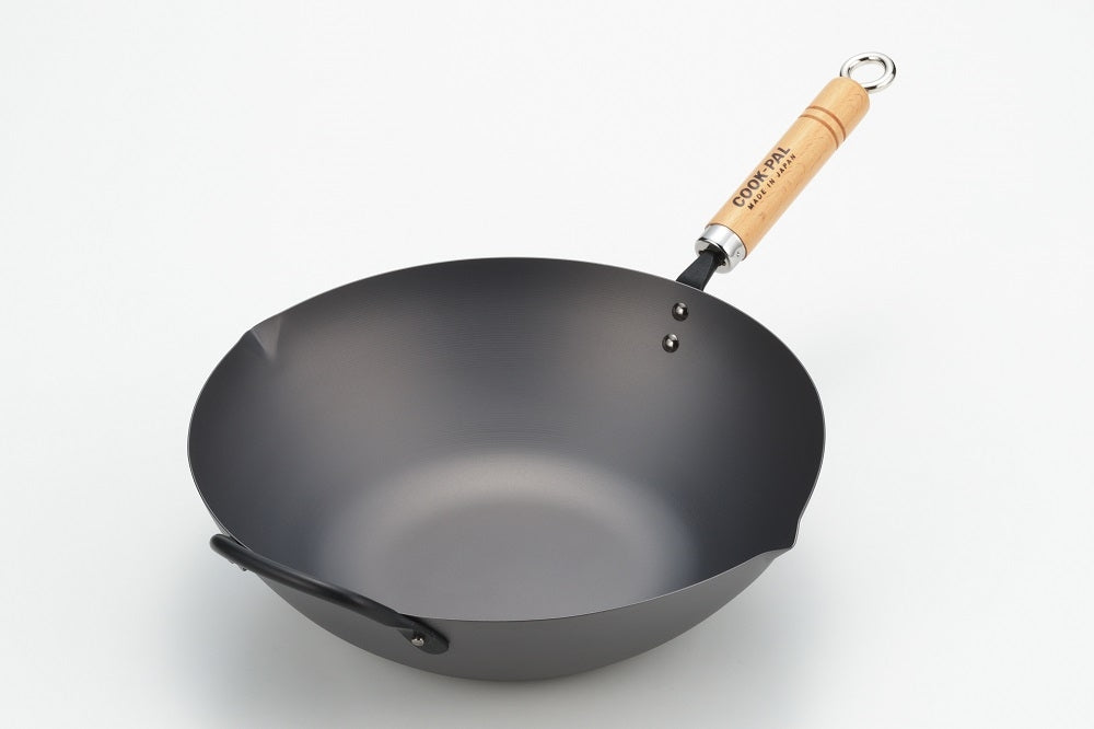 Yoshikawa Cook-Pal Ren 36cm Premium Carbon Steel Heat Treated Wok with two handles