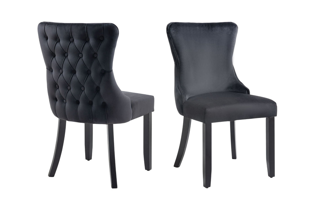 Paris Black Velvet and black Rubberwood Upholstered Dining Chairs Tufted Back -Set of 2