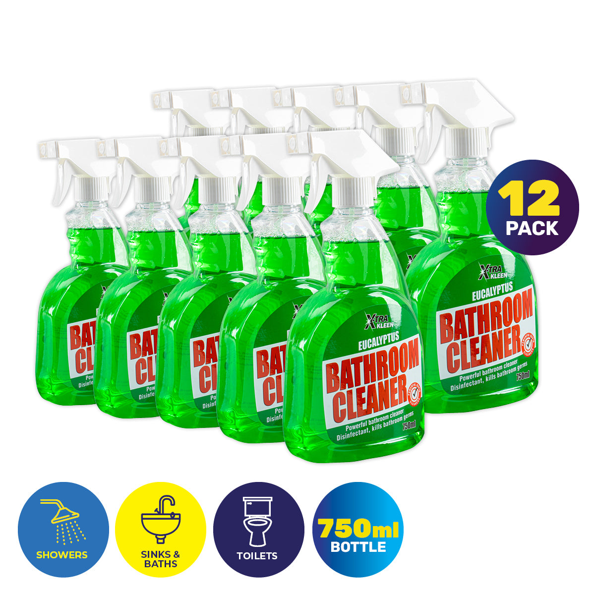 Xtra Kleen 12PCE Bathroom Anti-Bacterial Cleaner Powerful Disinfectant 750ml
