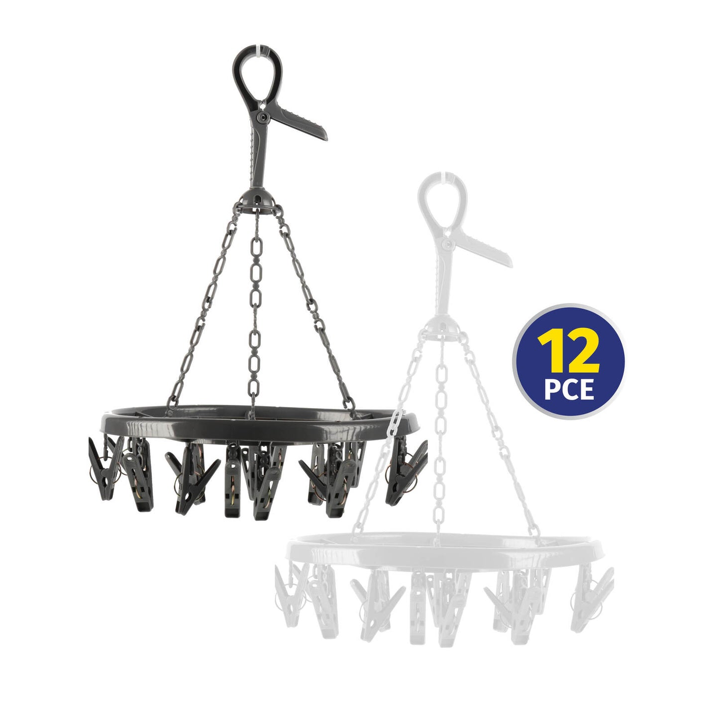 Xtra Kleen 12PCE Hanging Clothes Airer Rotating Portable Pegs Attached