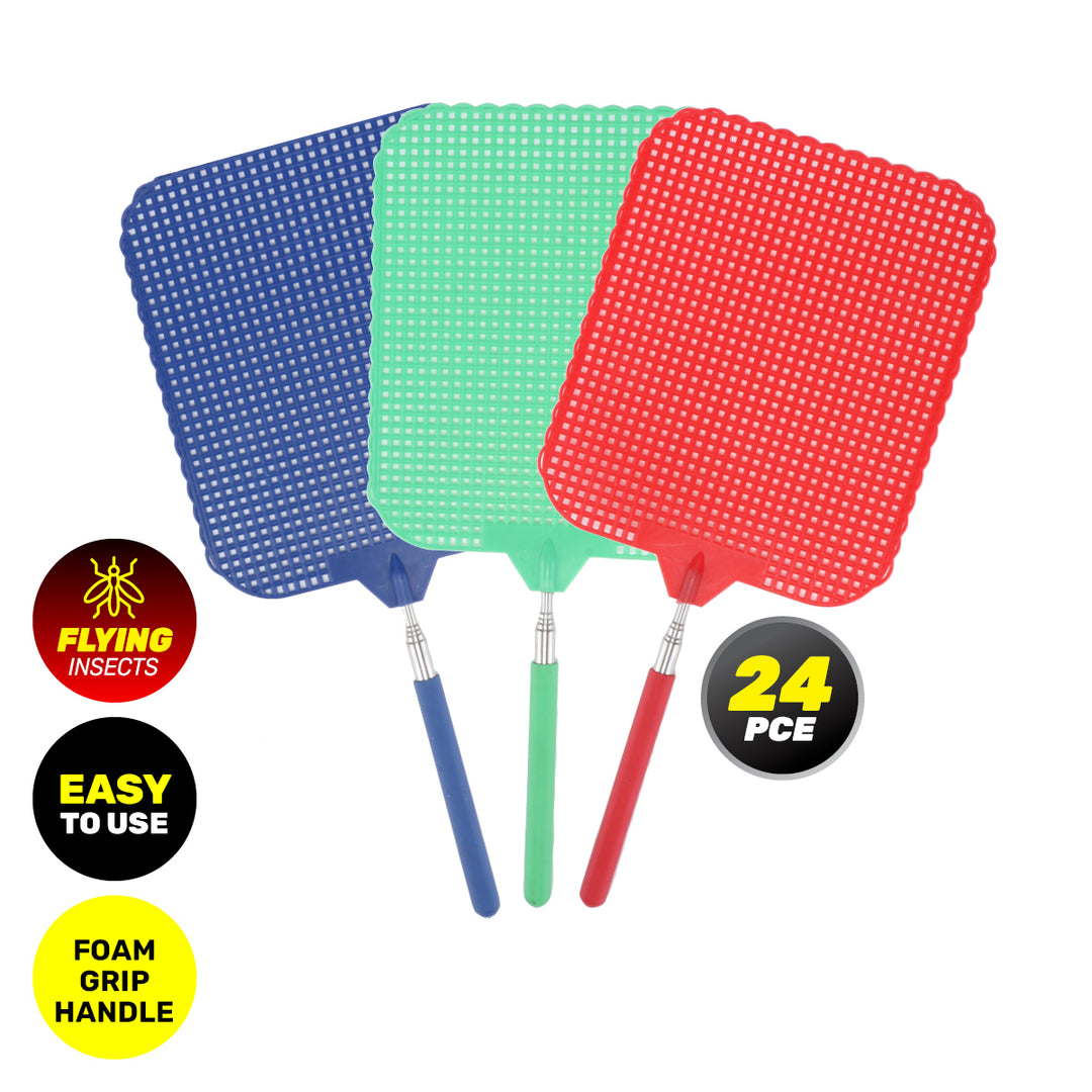 SAS Pest Control 24PCE Fly Swatter Extendable Design Foam Grip Handle 35-72cm