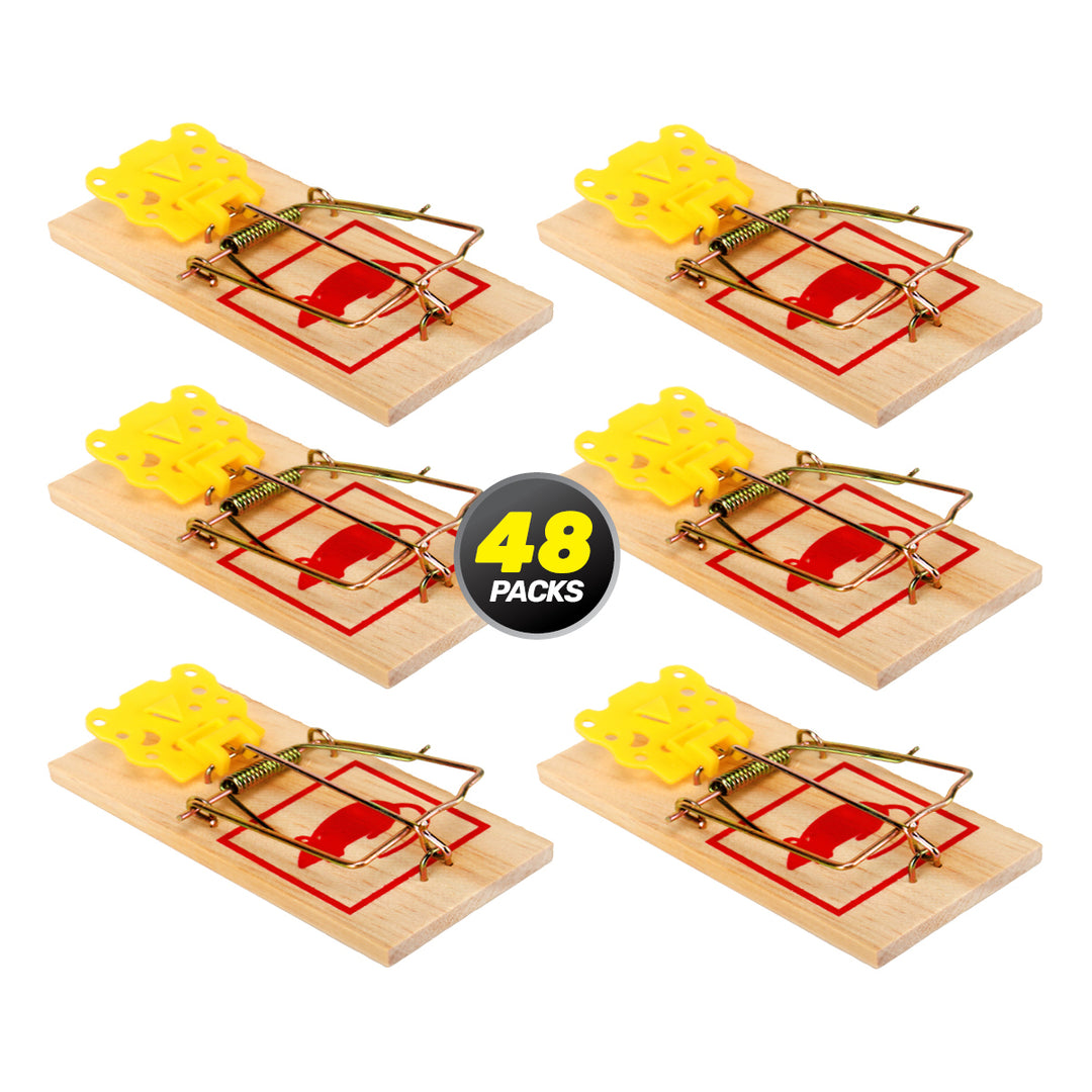 SAS Pest Control 48PCE Mice Rodent Traps Wooden Powerful Spring 10cm x 4.5cm