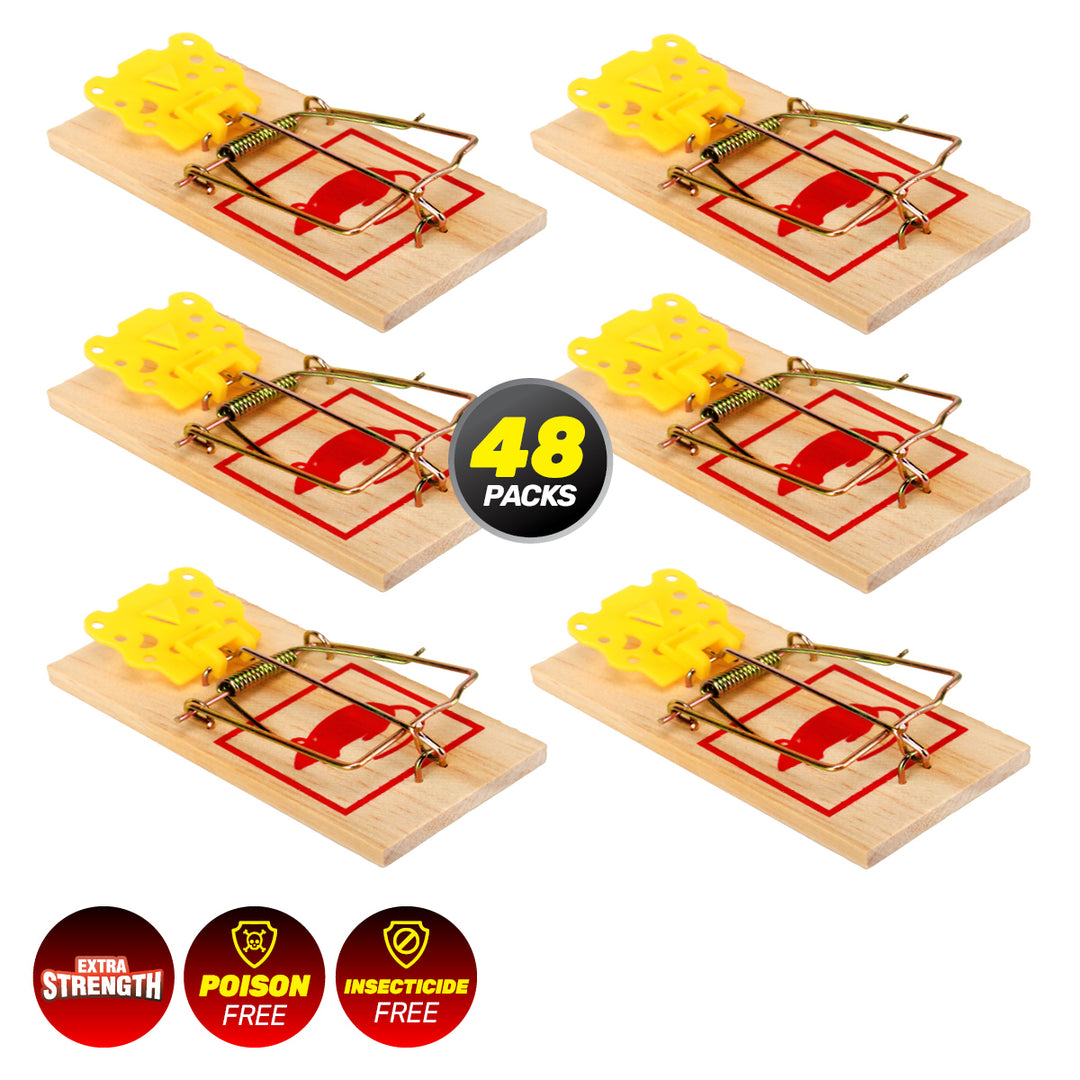 SAS Pest Control 48PCE Mice Rodent Traps Wooden Powerful Spring 10cm x 4.5cm