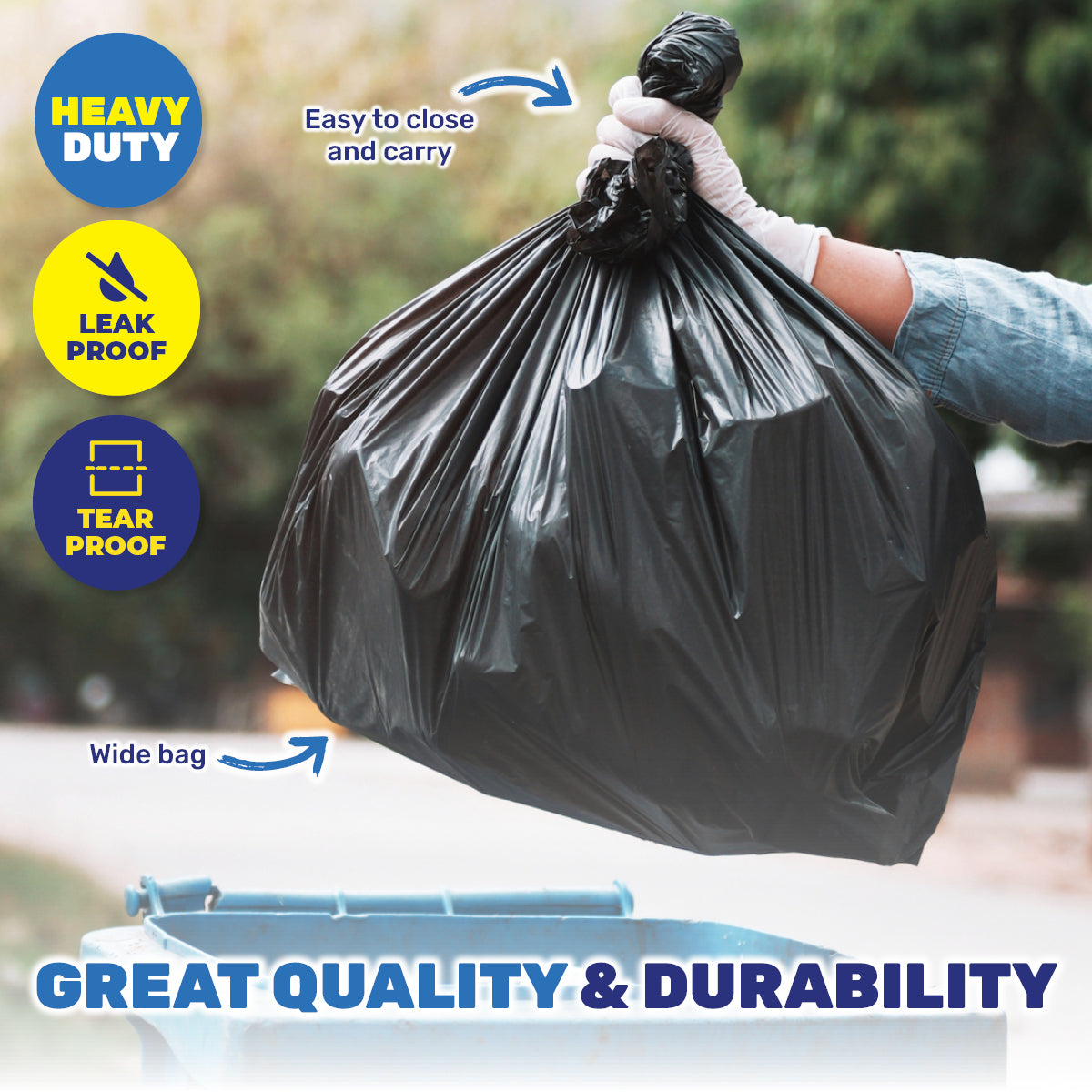 Xtra Kleen 240PCE 90L Garbage Bin Liners Large Tear & Leak Proof 80 x 100cm