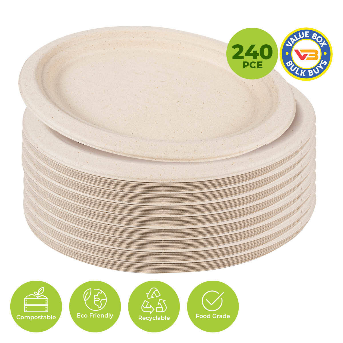 Party Central 240PCE Dinner Plates Oval Eco-Friendly Recyclable Durable 26cm