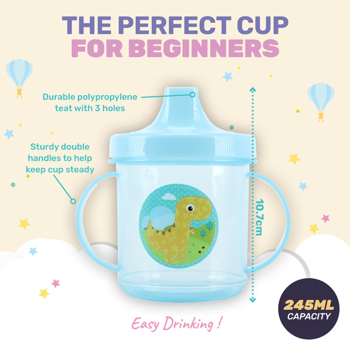 1st Steps 12PCE 245ml Sippy Cups Double Handles Dinosaur & Unicorn Designs