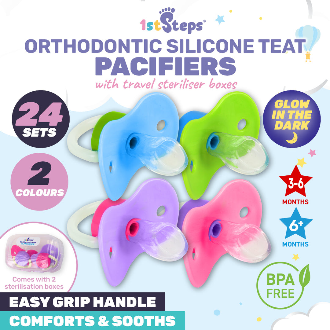 1st Steps 24PCE Orthodontic Pacifiers Glow In The Dark With Case  3-6+ Months