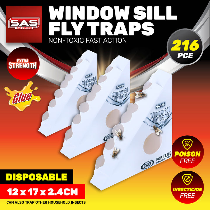 SAS Pest Control 216PCE Window Sill Fly/Insect Traps Ready To Use 12 x 17cm