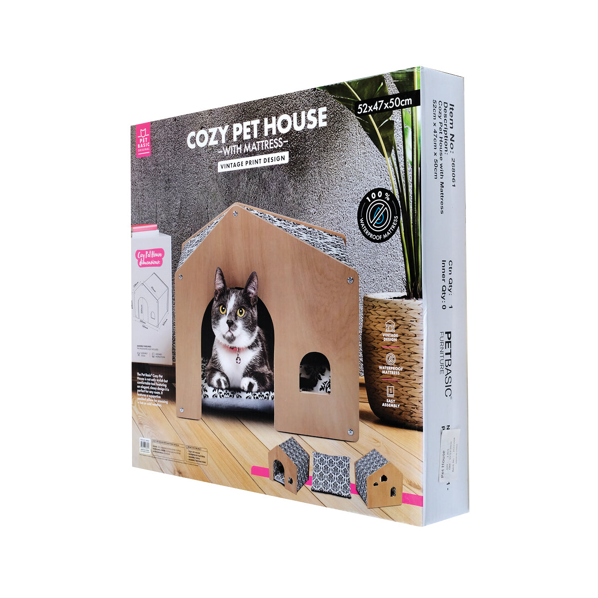 Pet Basic Vintage Cozy Cat House Waterproof Mattress 52 x 47 x 50cm