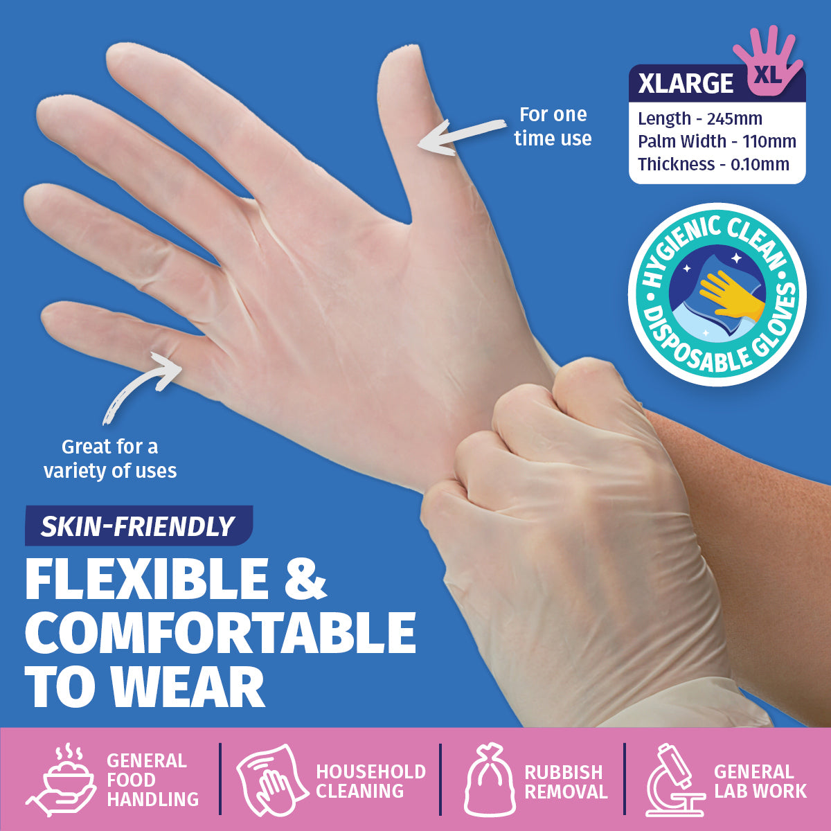 Xtra Kleen 1000PCE Disposable Gloves Latex & Powder Free Food Safe XL Sizing