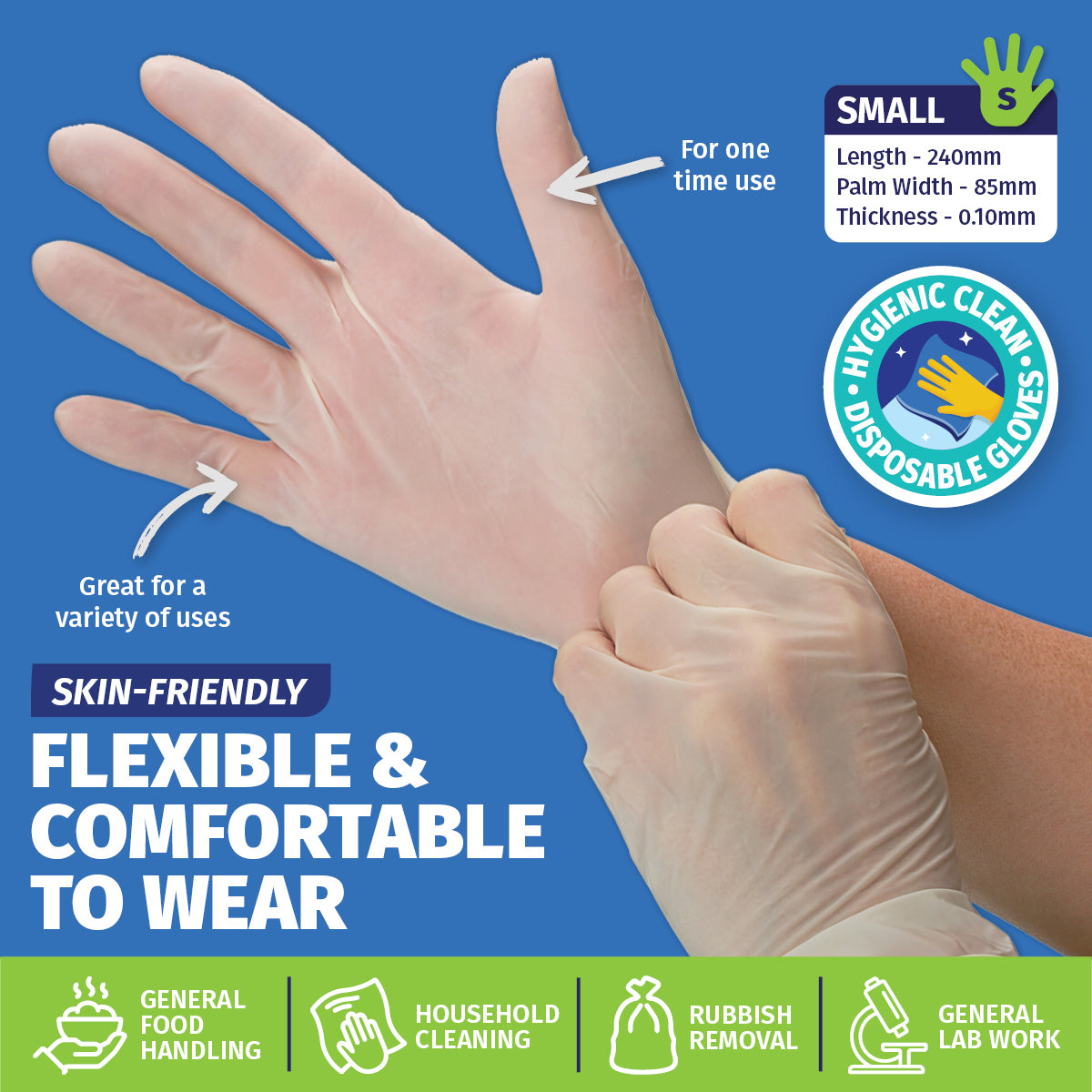 Xtra Kleen 1000PCE Disposable Gloves Latex & Powder Free Food Safe S Size