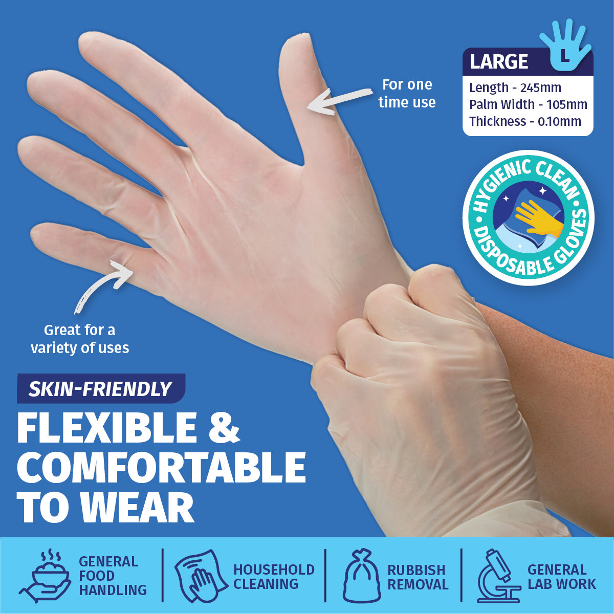Xtra Kleen 1000PCE Disposable Gloves Latex & Powder Free Food Safe L Size