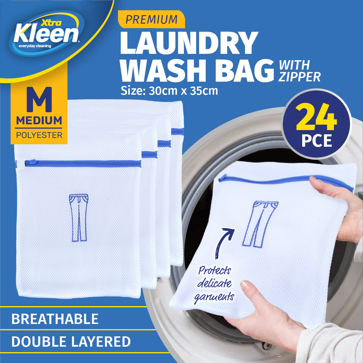 Xtra Kleen 24PCE Laundry Wash Bags Delicate Garments Size Medium 30 x 35cm