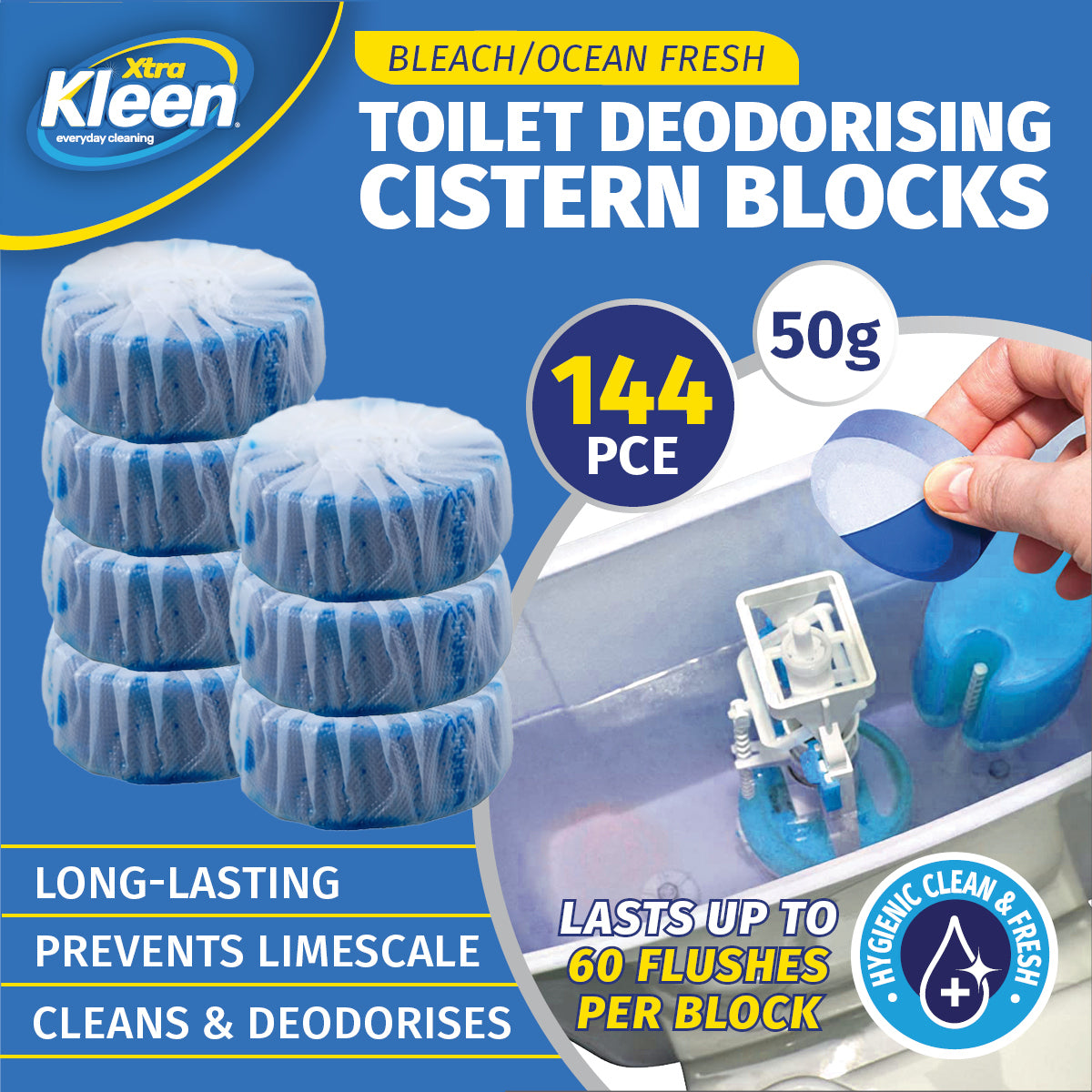 Xtra Kleen 144PCE Toilet Cistern Blocks Deodarising Long Lasting 50g