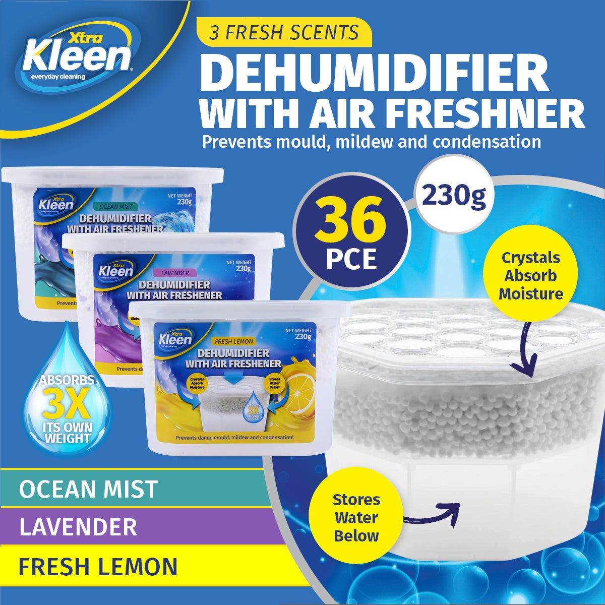 Xtra Kleen 36PCE Dehumidifier Scented Mould Mildew Prevention 230g
