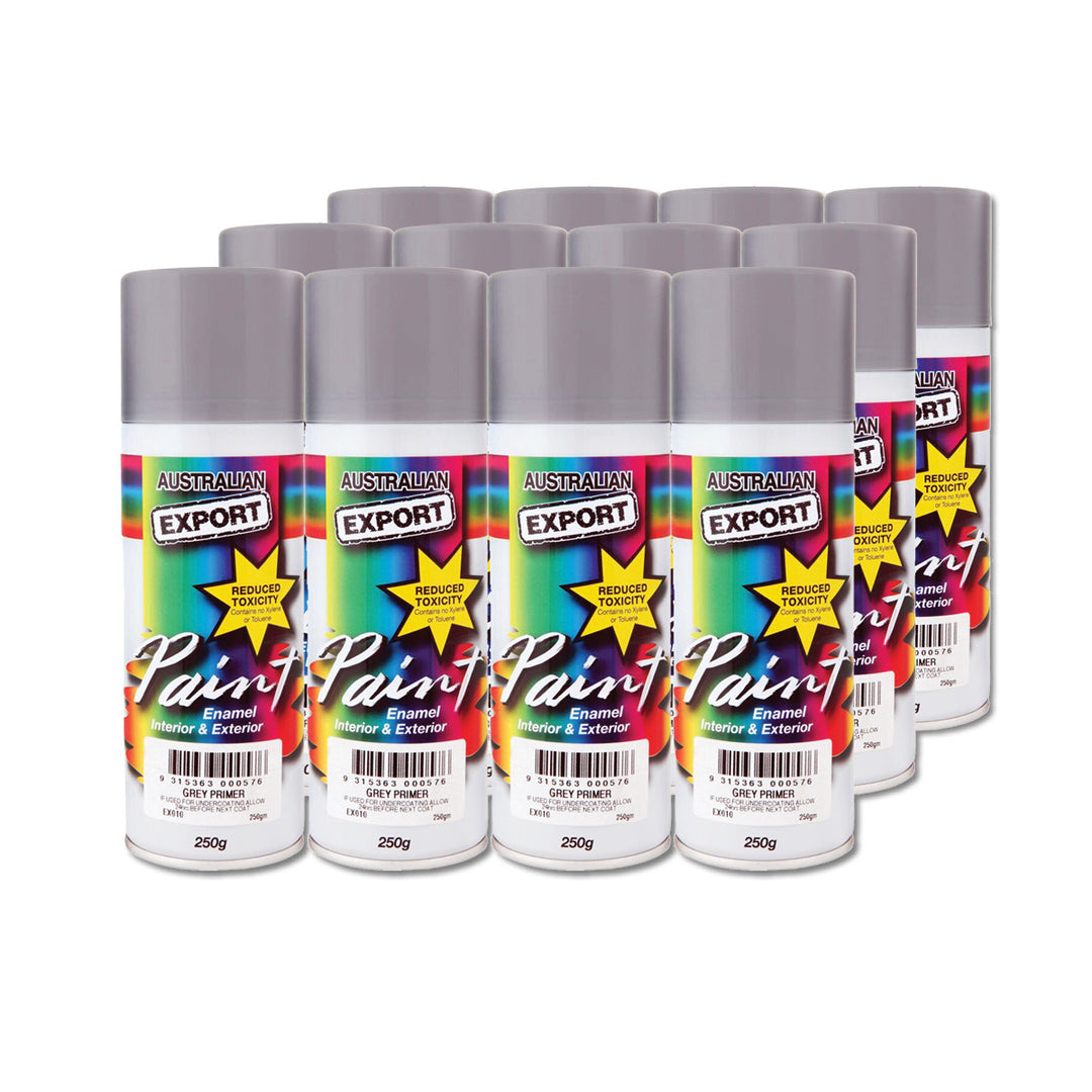 Australian Export 12PK 250gm Aerosol Spray Paint Cans [Colour: Grey Primer]