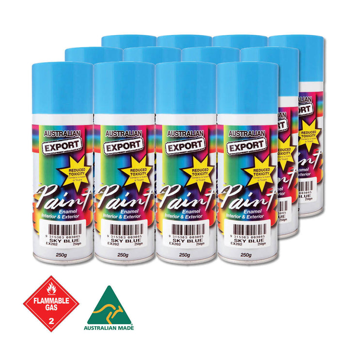 Australian Export 12PK 250gm Aerosol Spray Paint Cans [Colour: Blue Sky]