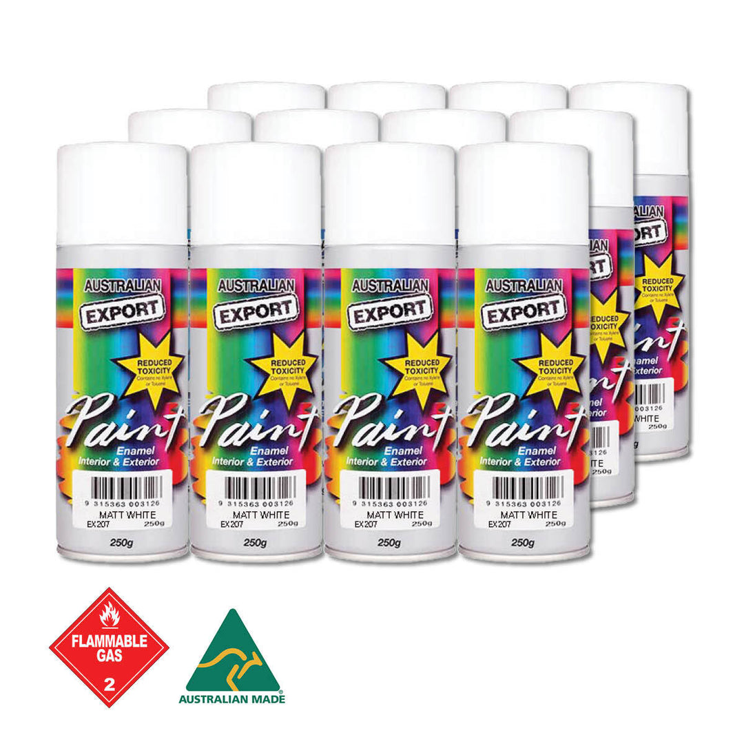 Australian Export 12PK 250gm Aerosol Spray Paint Cans [Colour: White - Matt]