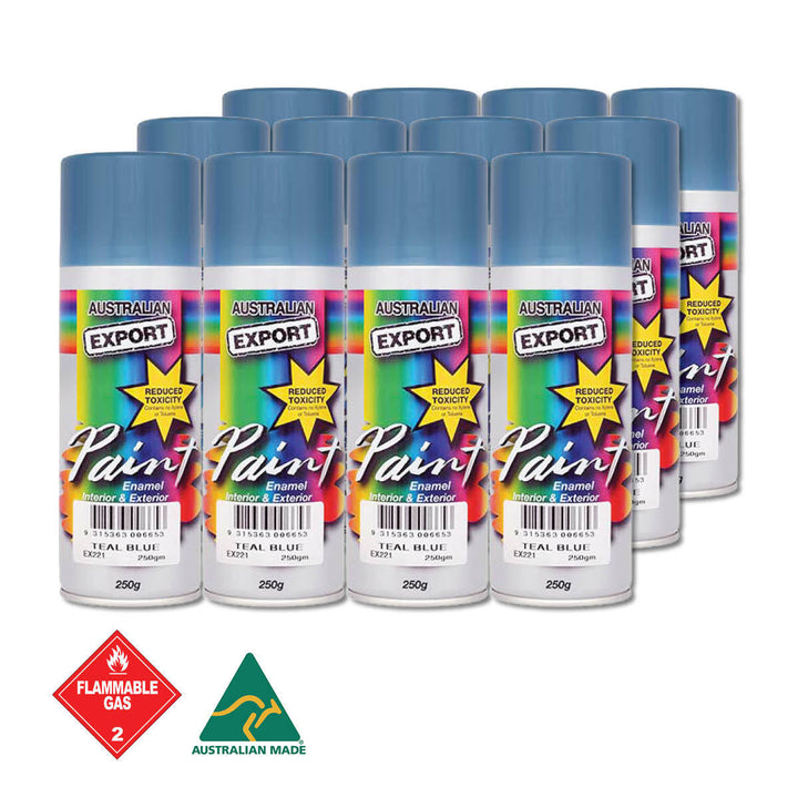 Australian Export 12PK 250gm Aerosol Spray Paint Cans [Colour: Teal Blue]