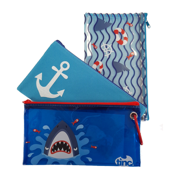 Tinc Shark Set Of 3 Pvc Pencil Cases