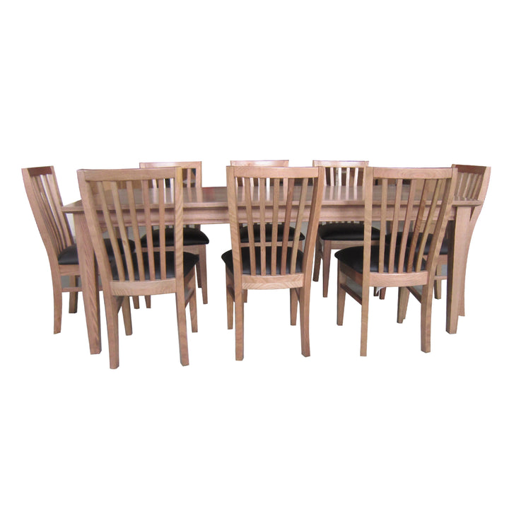 Fairmont 9pc Set 210cm Dining Table Chair PU Leather Seat Slat Back Oak Wood