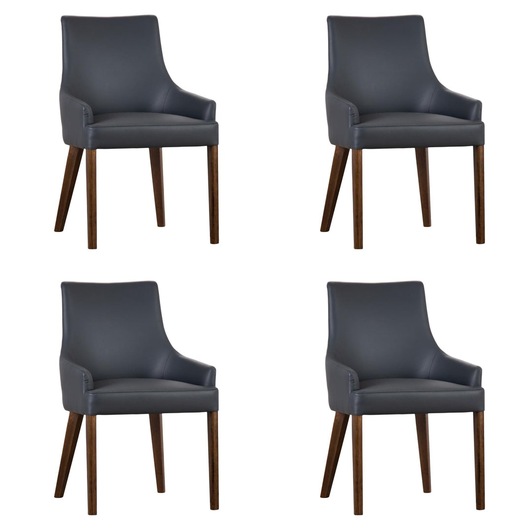 Tuberose Dining Chair Set of 4 PU Leather Solid Acacia Wood Furniture Dark Grey