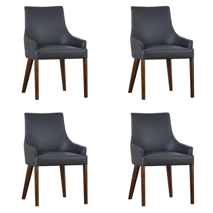 Tuberose Dining Chair Set of 4 PU Leather Solid Acacia Wood Furniture Dark Grey