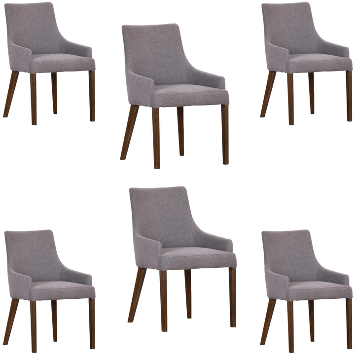 Tuberose Dining Chair Set of 6 Fabric Seat Solid Acacia Wood Furniture - Grey