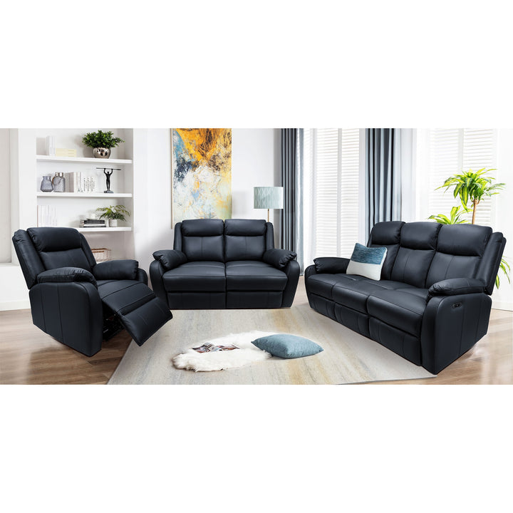 Bella 3+2+1 Seater Electric Recliner Genuine Leather Upholstered Lounge - Black