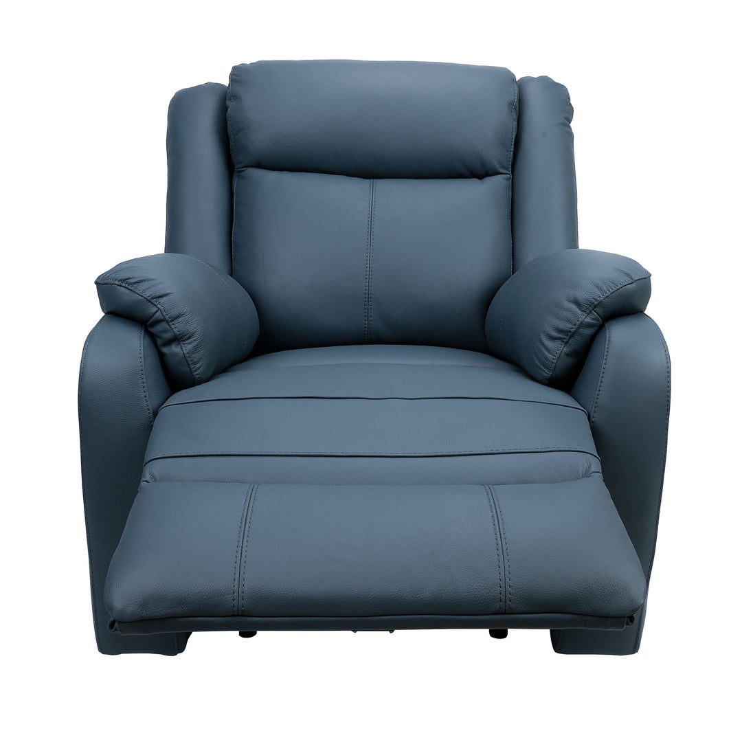 Bella 1 Seater Electric Recliner Genuine Leather Upholstered Lounge - Blue