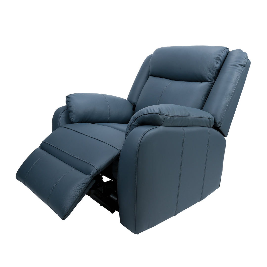 Bella 1 Seater Electric Recliner Genuine Leather Upholstered Lounge - Blue