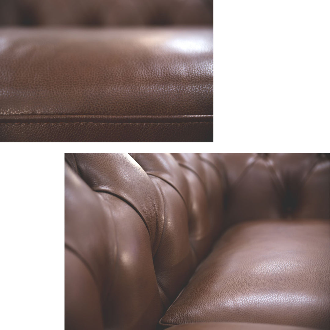 Sonny 3 Seater Genuine Leather Sofa Chestfield Lounge Couch - Butterscotch