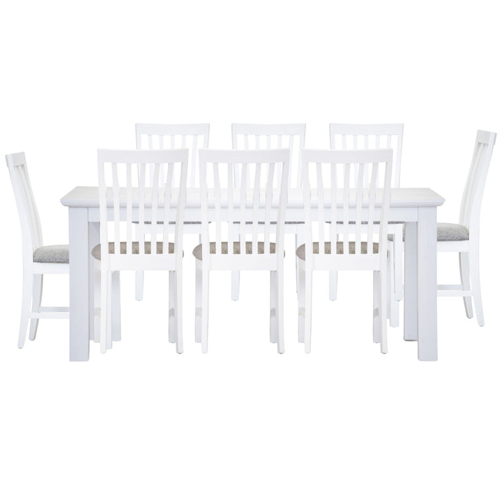 Laelia 9pc Dining Set 220cm Table 8 Chair Acacia Wood Coastal Furniture - White