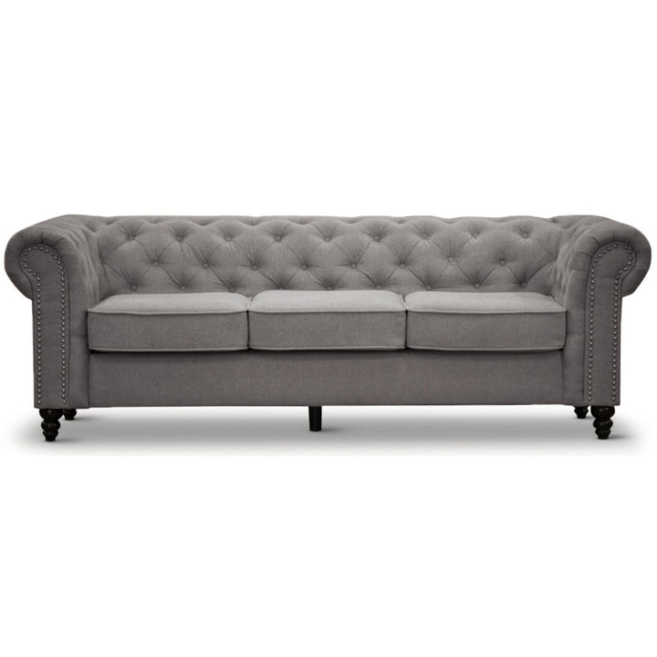 Mellowly 3 Seater Sofa Fabric Uplholstered Chesterfield Lounge Couch - Grey