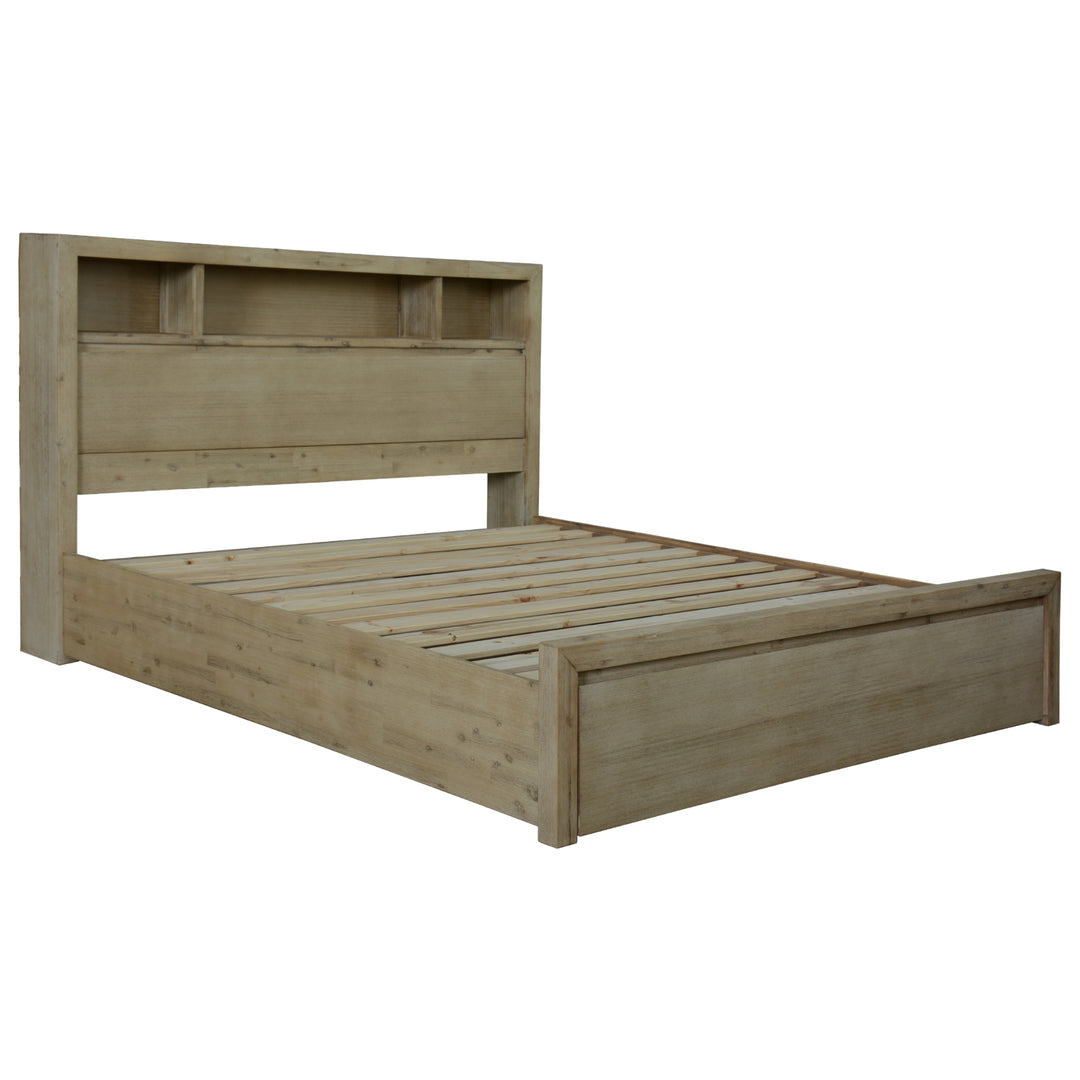 Brunet Bed Frame King Size Timber Mattress Base With Storage Drawers Brush Smoke