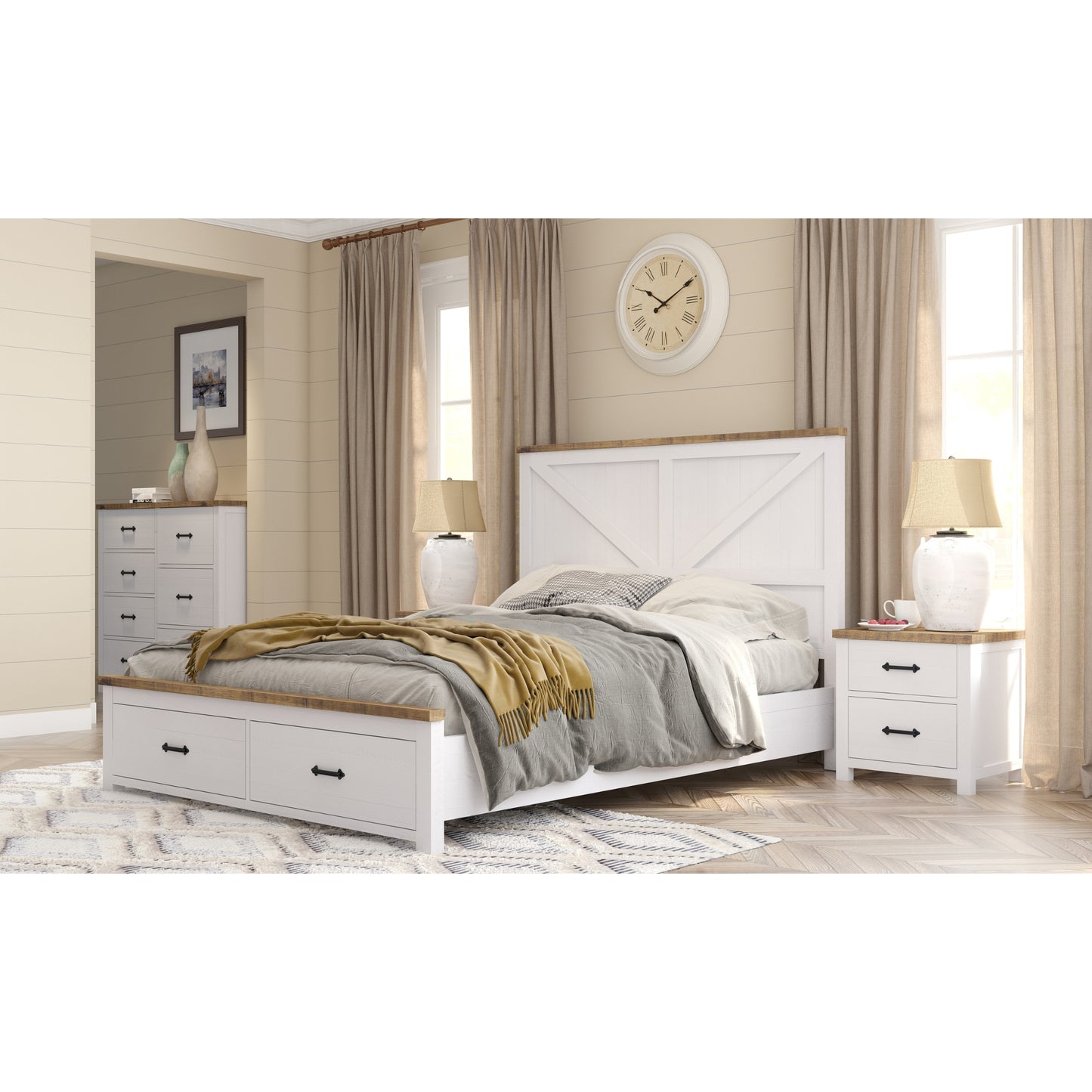 Grandy Set of 2 Bedside Tallboy Bedroom Furniture Package Set White Brown